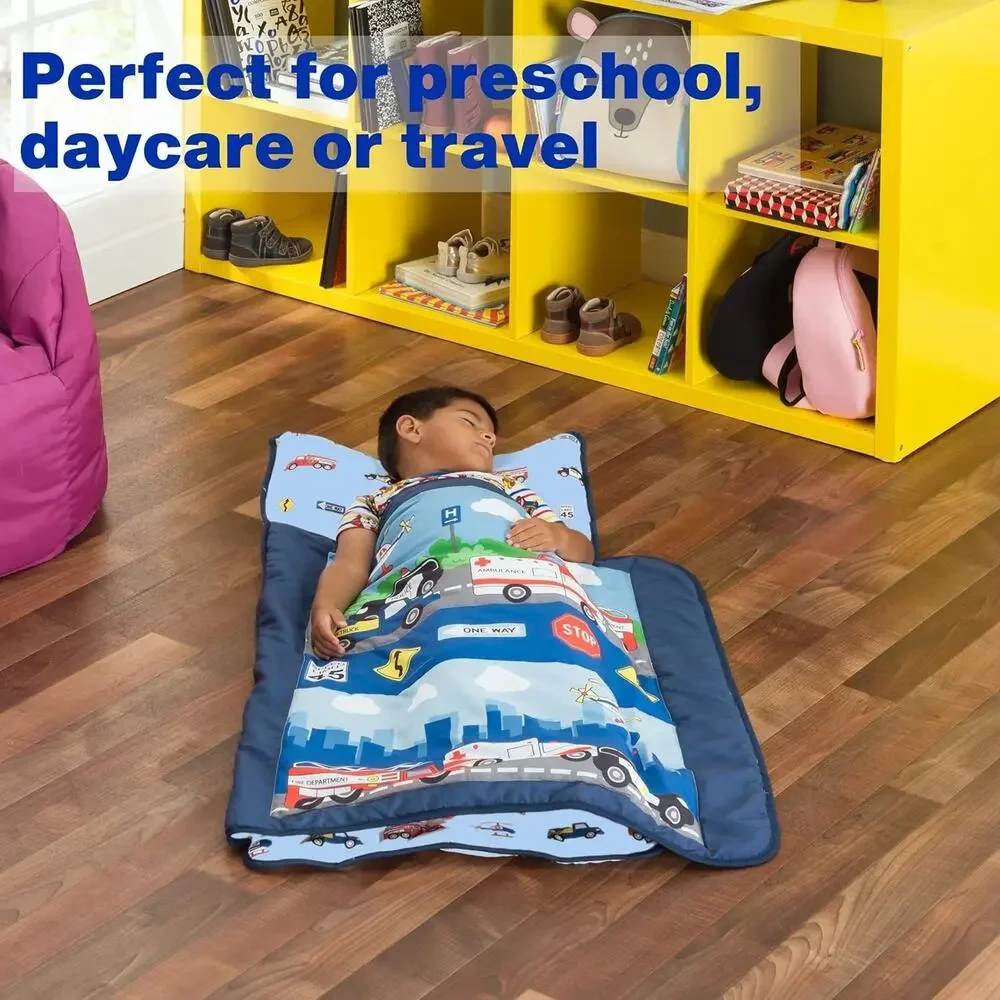 Toddler Nap Mat, Sleeping Bag Removable Pillow -Fire Police Rescue- Carry Handle